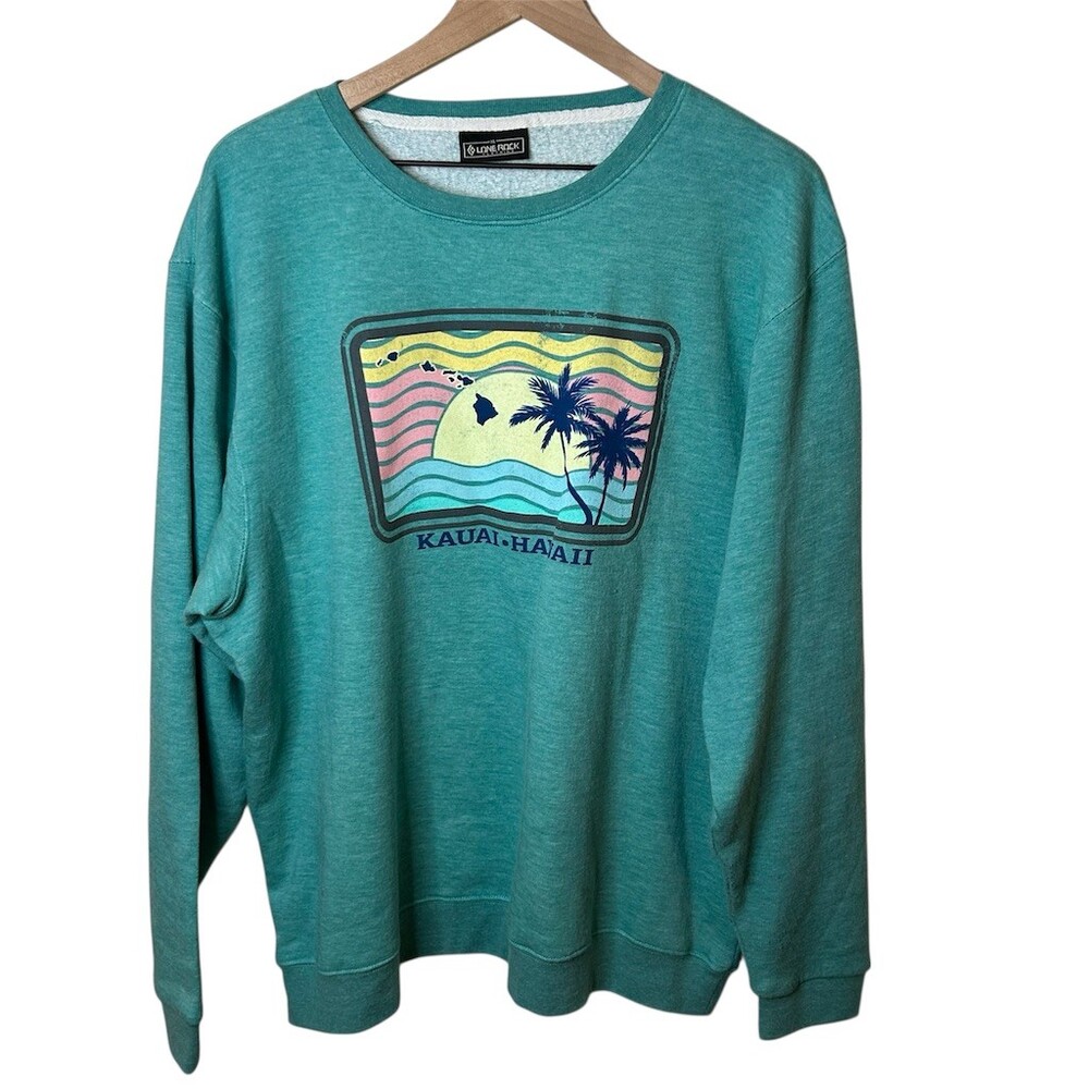 Lone Rock Clothing Teal Kauai Hawaii Sunset Graphic Crewneck Sweatshirt XL